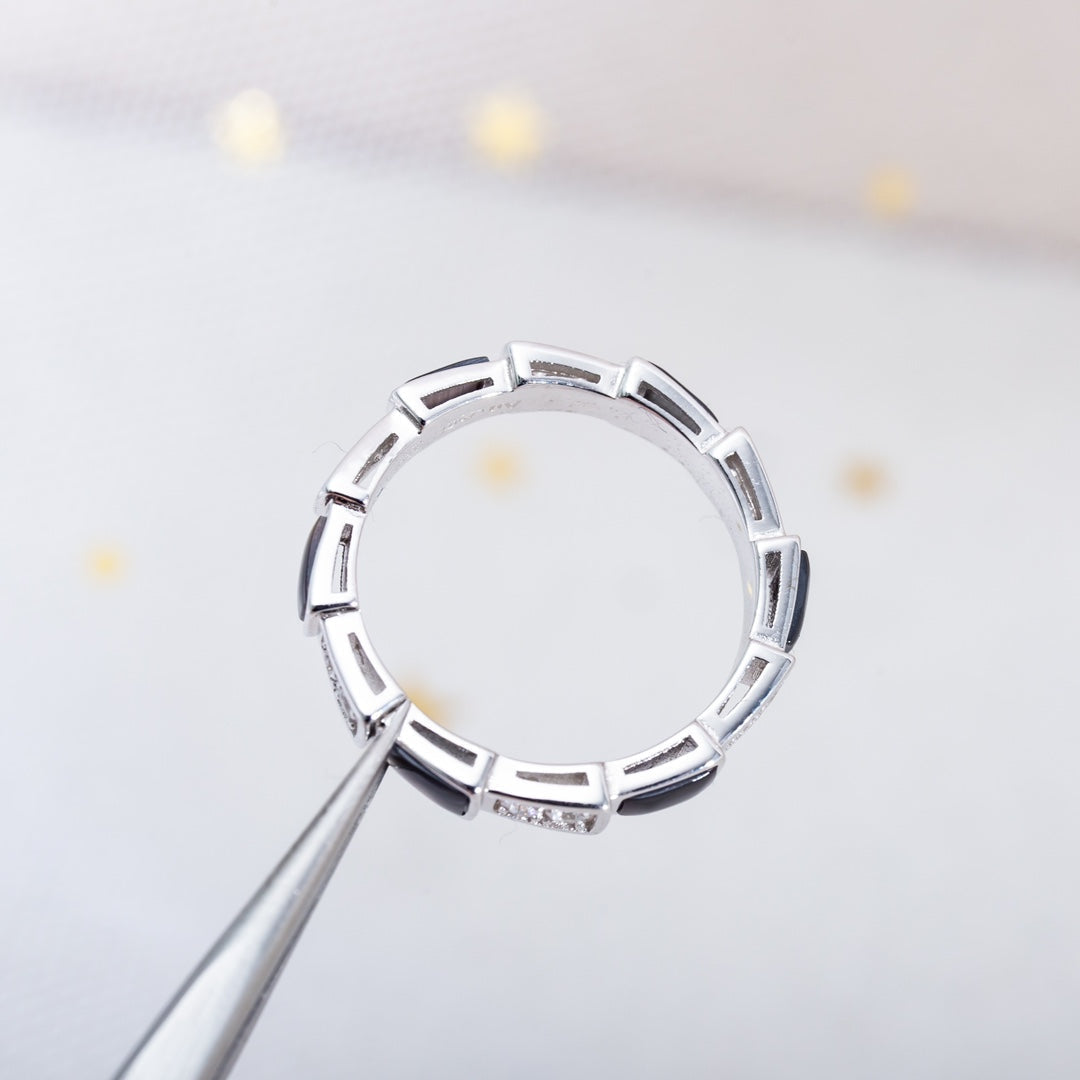 [Clover Jewelry]セルペンティ リング シルバー ダイヤモンド ブラックマザーオブパール 3MM