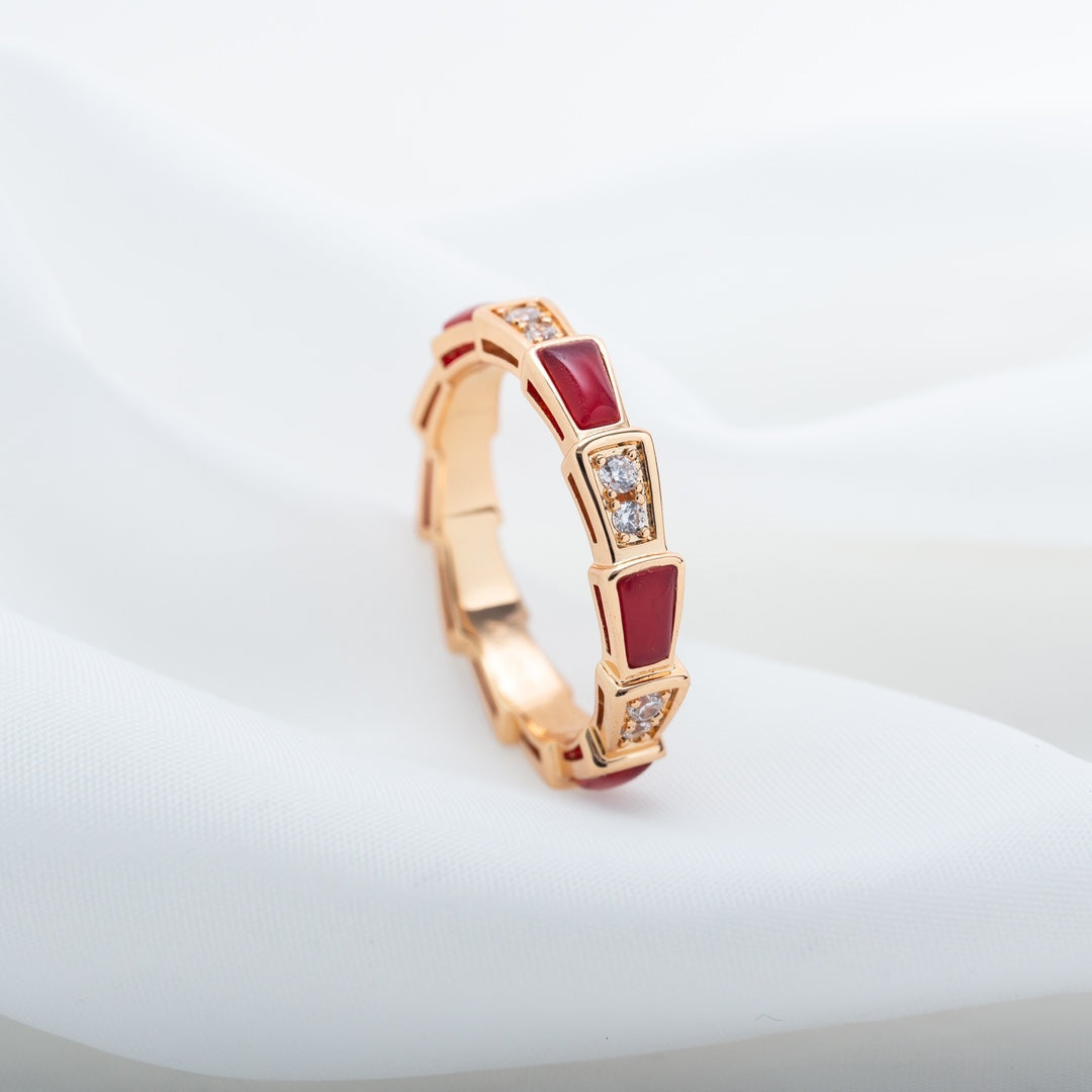 [Clover Jewelery]SERPENTI RING PINK GOLD CARNELIAN DIAMOND 3MM