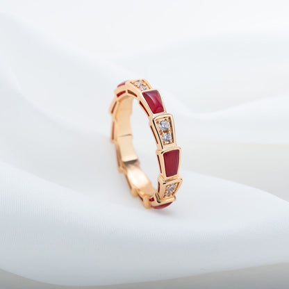 [Clover Jewelery]SERPENTI RING PINK GOLD CARNELIAN DIAMOND 3MM