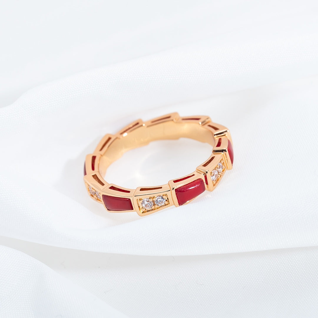 [Clover Jewelery]SERPENTI RING PINK GOLD CARNELIAN DIAMOND 3MM