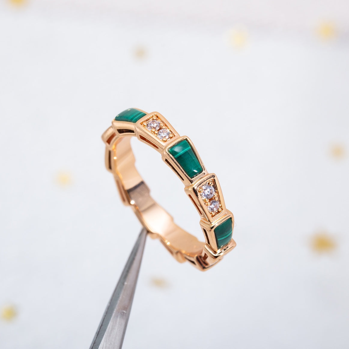 [Clover Jewelery]SERPENTI RING PINK GOLD MALACHITE DIAMOND 3MM