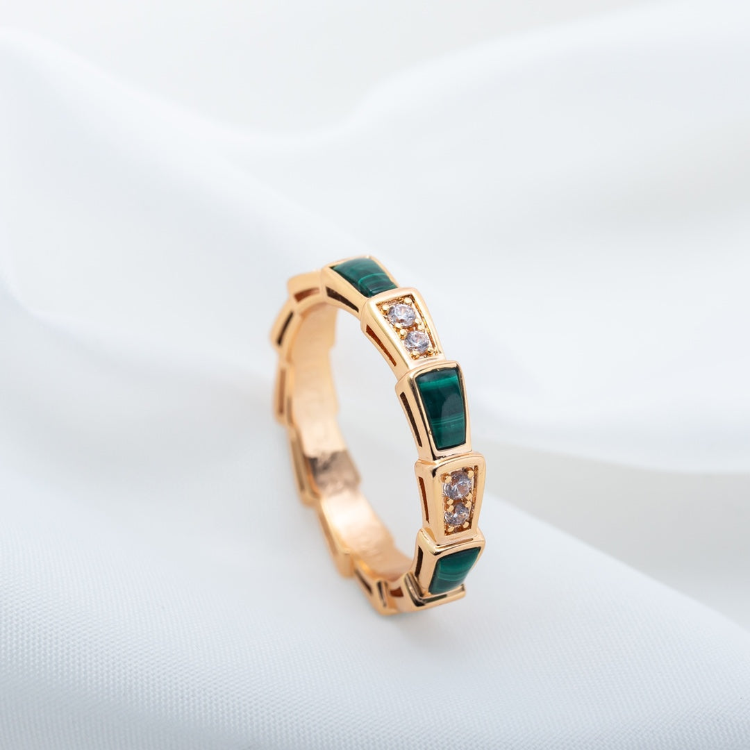 [Clover Jewelery]SERPENTI RING PINK GOLD MALACHITE DIAMOND 3MM