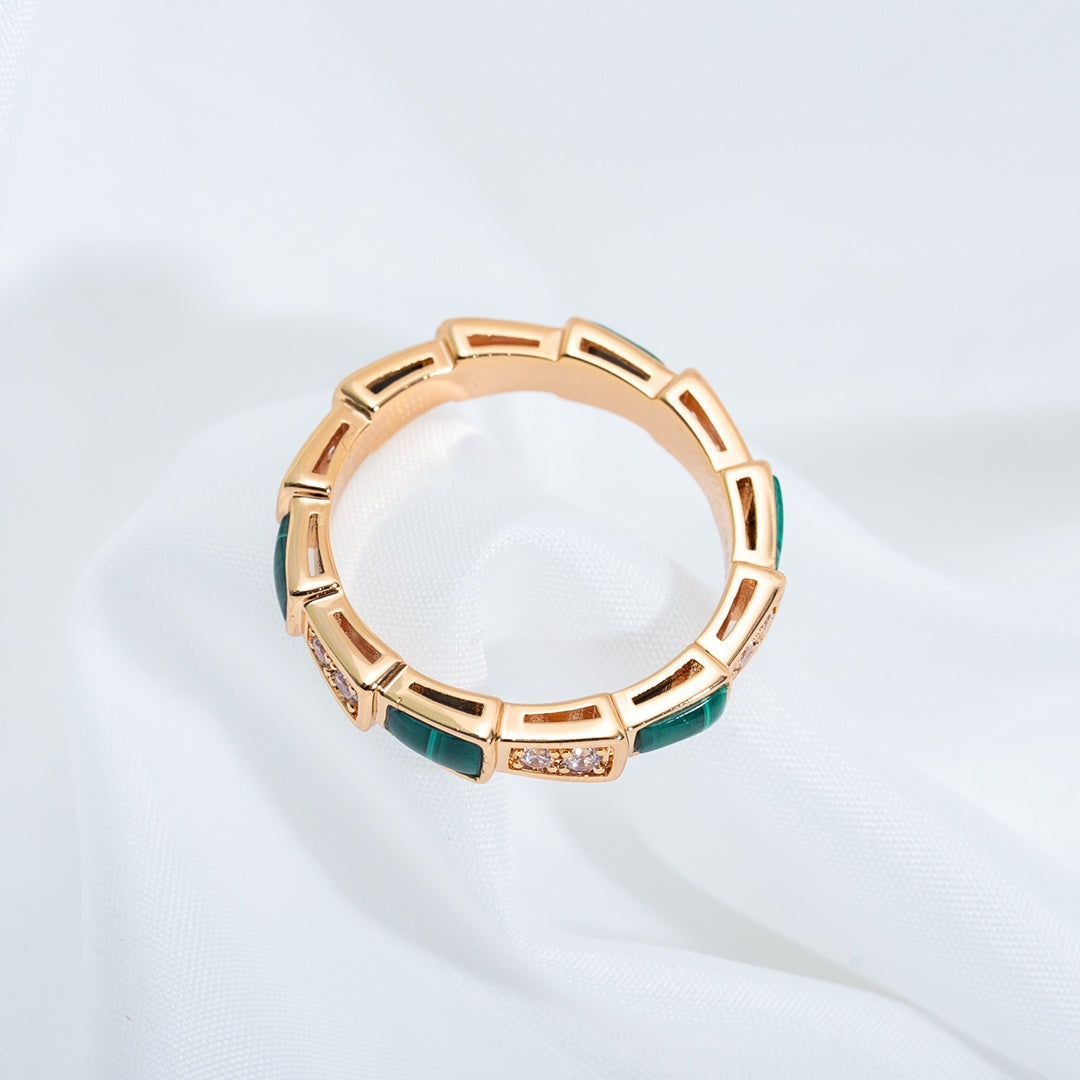 [Clover Jewelery]SERPENTI RING PINK GOLD MALACHITE DIAMOND 3MM