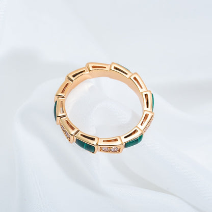 [Clover Jewelery]SERPENTI RING PINK GOLD MALACHITE DIAMOND 3MM