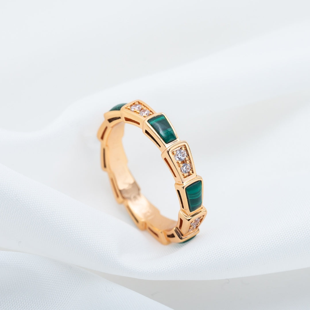 [Clover Jewelery]SERPENTI RING PINK GOLD MALACHITE DIAMOND 3MM