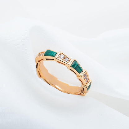 [Clover Jewelry]SERPENTI RING PINK GOLD MALACHITE DIAMOND 3MM