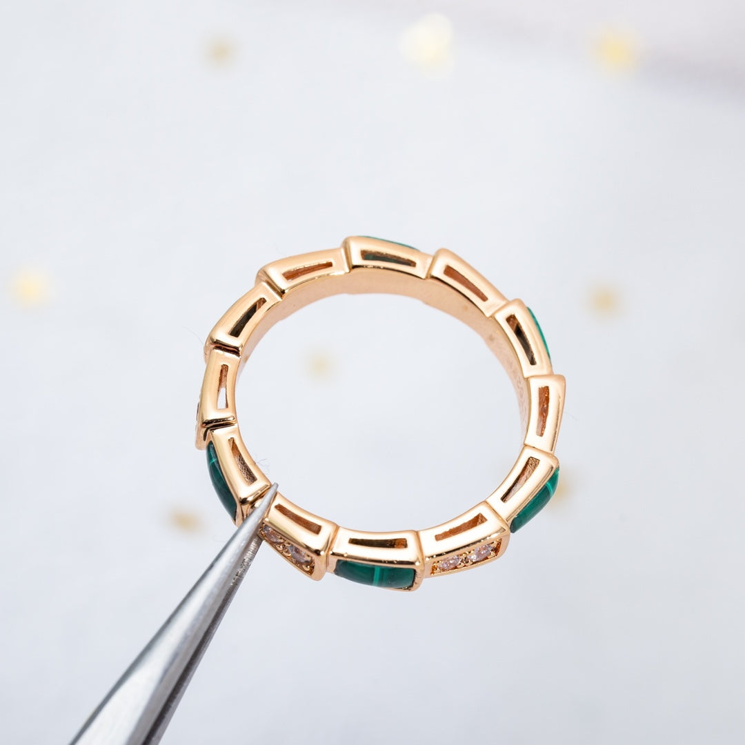 [Clover Jewelry]SERPENTI RING PINK GOLD MALACHITE DIAMOND 3MM