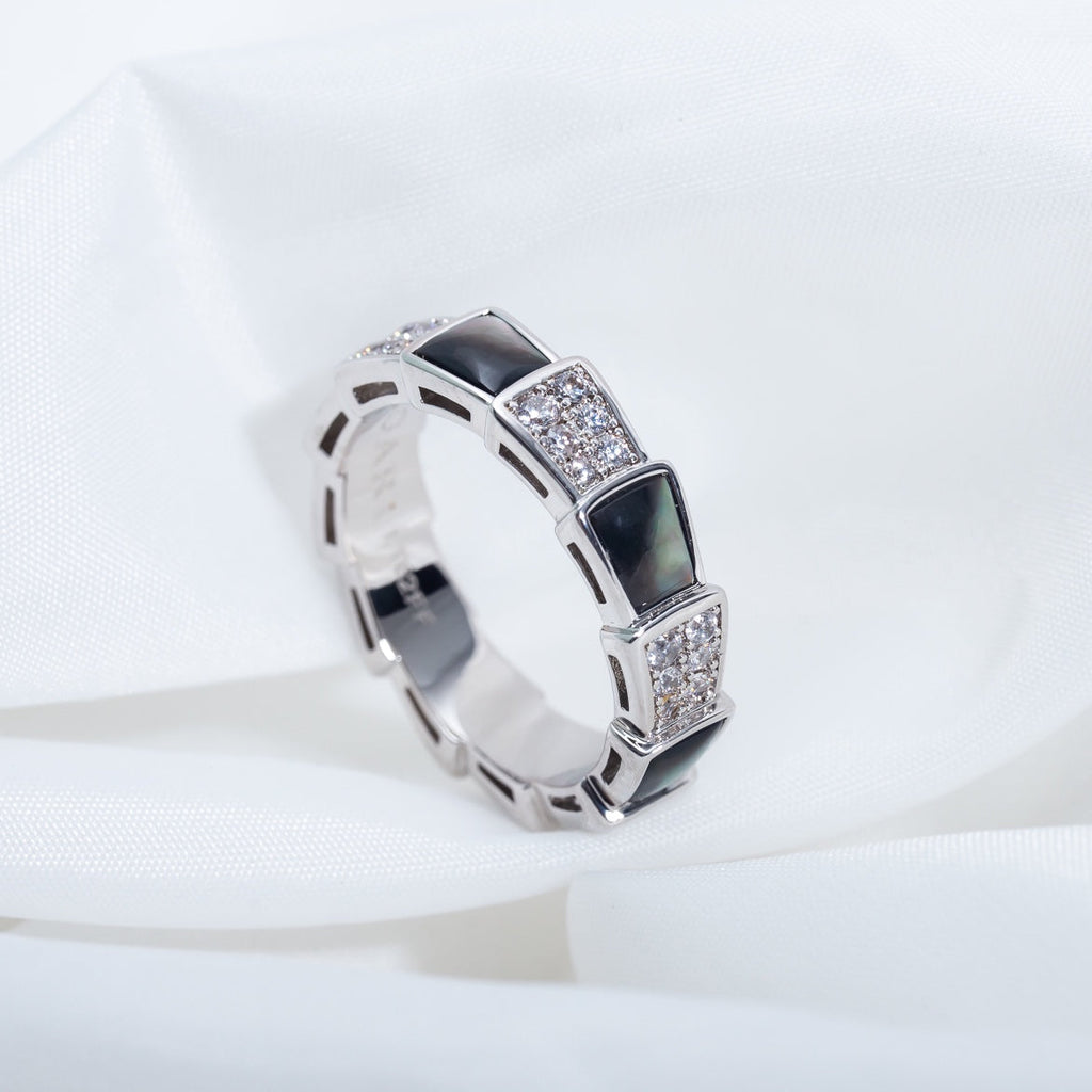 [Clover Jewelry]セルペンティ リング シルバー ダイヤモンド 黒蝶貝 4MM