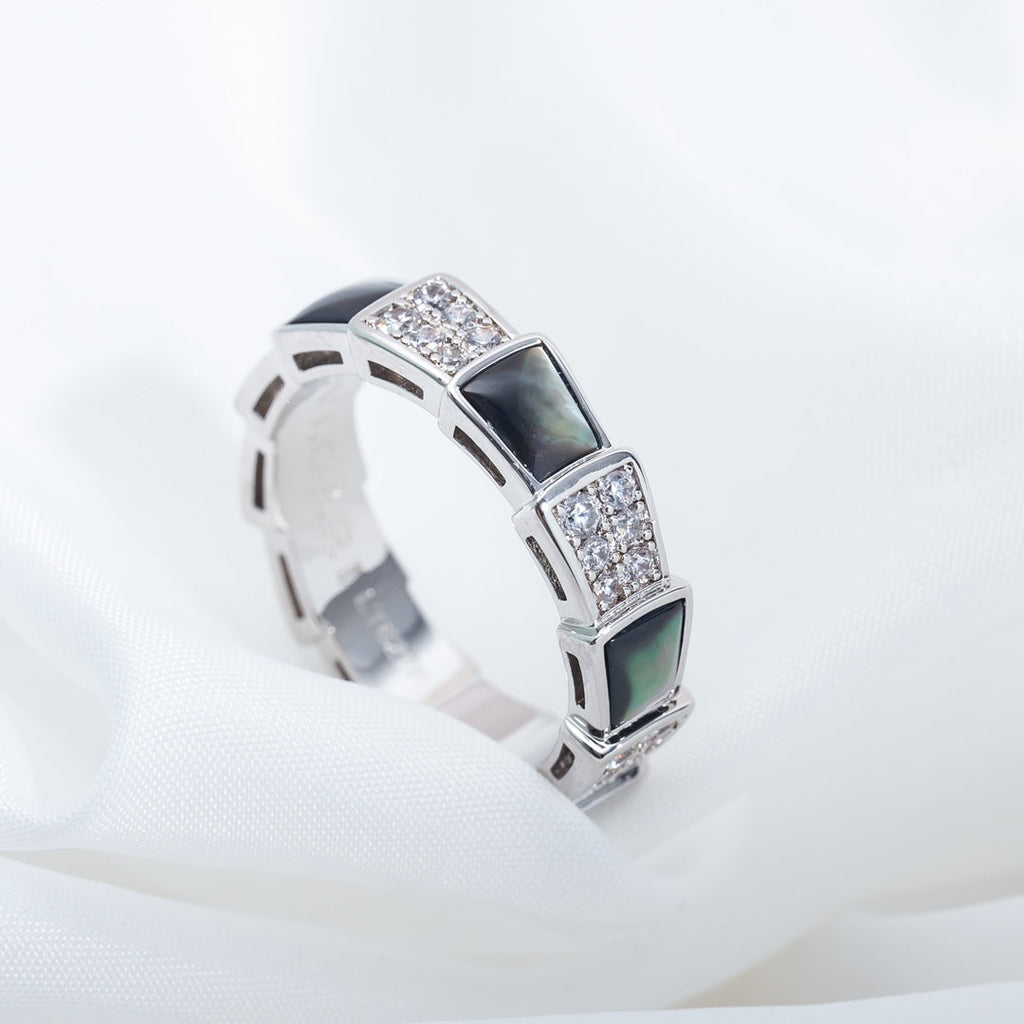 [Clover Jewelry]セルペンティ リング シルバー ダイヤモンド 黒蝶貝 4MM