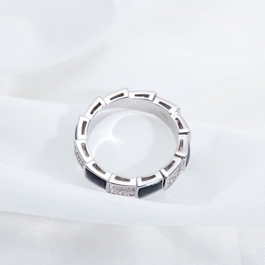 [Clover Jewelry]セルペンティ リング シルバー ダイヤモンド 黒蝶貝 4MM