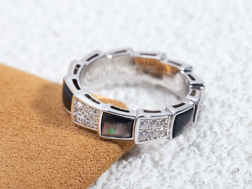 [Clover Jewelry]セルペンティ リング シルバー ダイヤモンド 黒蝶貝 4MM