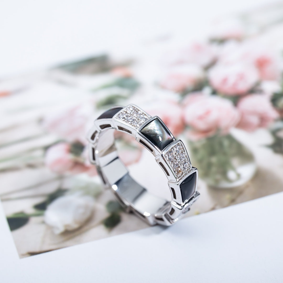 [Clover Jewelry]SERPENTI RING SILVER DIAMOND BLACK MOP 4MM