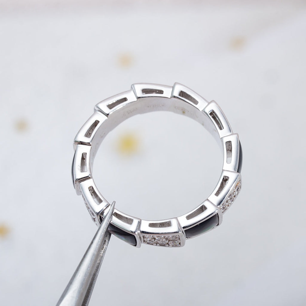 [Clover Jewelry]セルペンティ リング シルバー ダイヤモンド 黒蝶貝 4MM