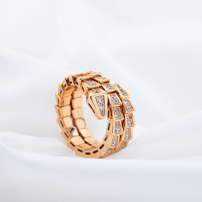 [Clover Jewelry]SERPENTI RING PINK GOLD DIAMOND DOUBLE ROW
