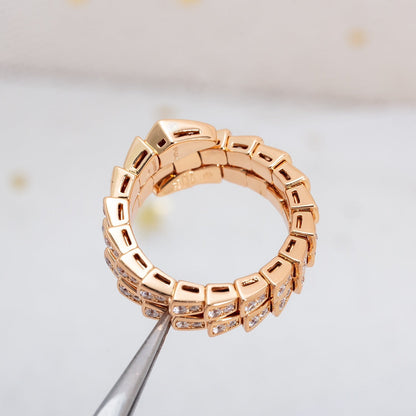 [Clover Jewelry]SERPENTI RING PINK GOLD DIAMOND DOUBLE ROW
