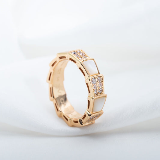[Clover Jewelery]SERPENTI RING PINK GOLD MOP DIAMOND PAVED 4MM