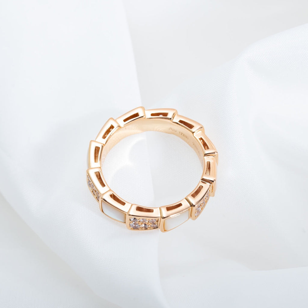 [Clover Jewelry]SERPENTI RING PINK GOLD MOP DIAMOND PAVED 4MM