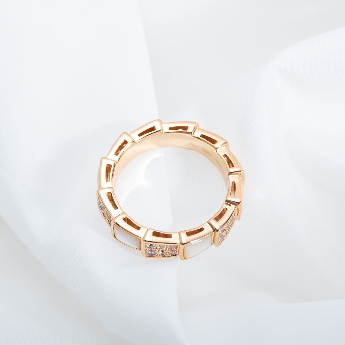 [Clover Jewelry]SERPENTI RING PINK GOLD MOP DIAMOND PAVED 4MM