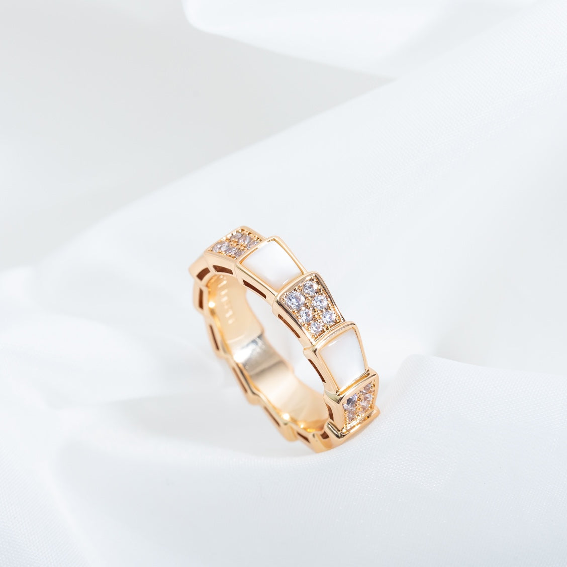 [Clover Jewelry]SERPENTI RING PINK GOLD MOP DIAMOND PAVED 4MM
