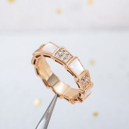 [Clover Jewelery]SERPENTI RING PINK GOLD MOP DIAMOND PAVED 4MM
