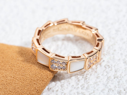 [Clover Jewelery]SERPENTI RING PINK GOLD MOP DIAMOND PAVED 4MM