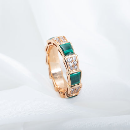 [Clover Jewelery]SERPENTI RING PINK GOLD MALACHITE DIAMOND PAVED 4MM