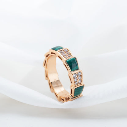 [Clover Jewelery]SERPENTI RING PINK GOLD MALACHITE DIAMOND PAVED 4MM