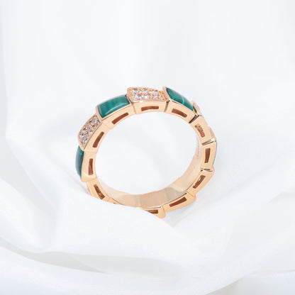 [Clover Jewelery]SERPENTI RING PINK GOLD MALACHITE DIAMOND PAVED 4MM