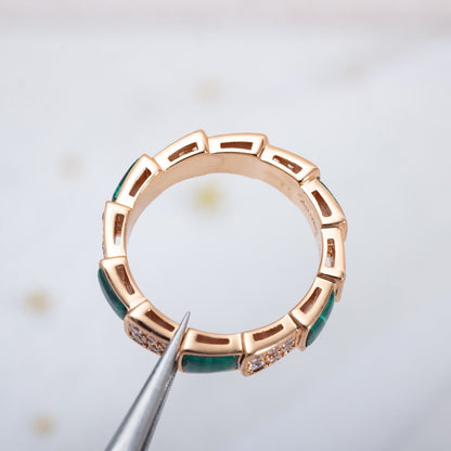 [Clover Jewelery]SERPENTI RING PINK GOLD MALACHITE DIAMOND PAVED 4MM