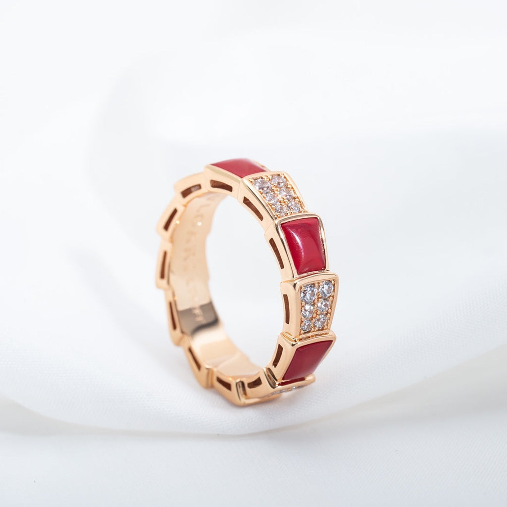 [Clover Jewelry]SERPENTI RING PINK GOLD CARNELIAN DIAMOND PAVED 4MM