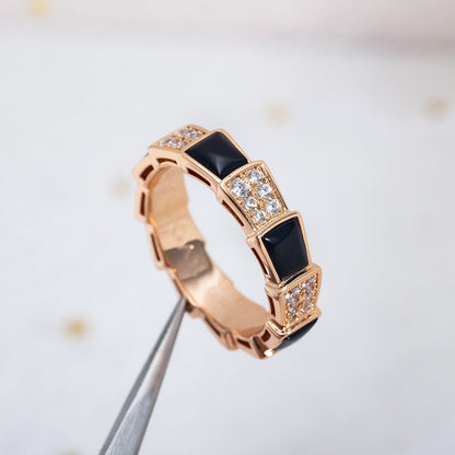[Clover Jewelery]SERPENTI RING PINK GOLD BLACK MOP DIAMOND PAVED 4MM