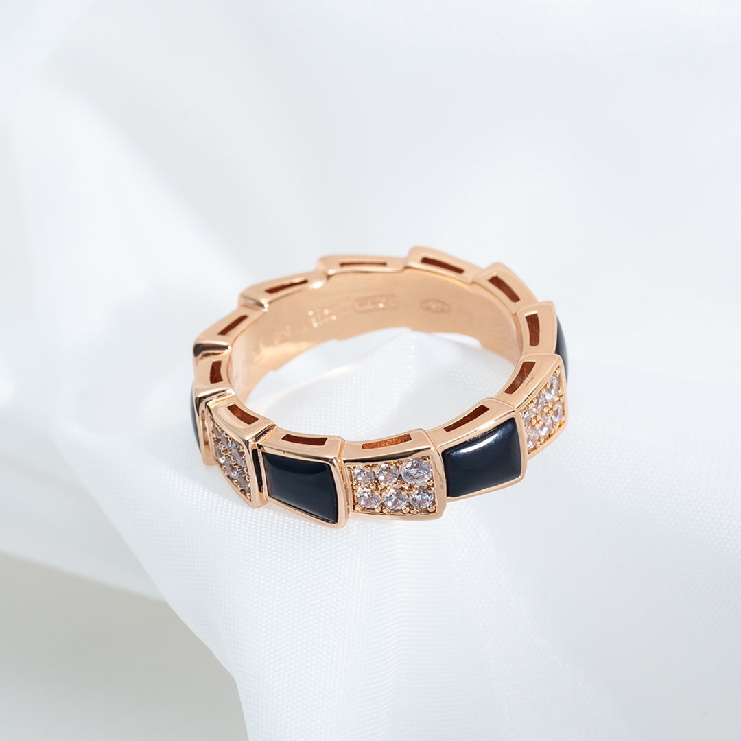 [Clover Jewelery]SERPENTI RING PINK GOLD BLACK MOP DIAMOND PAVED 4MM