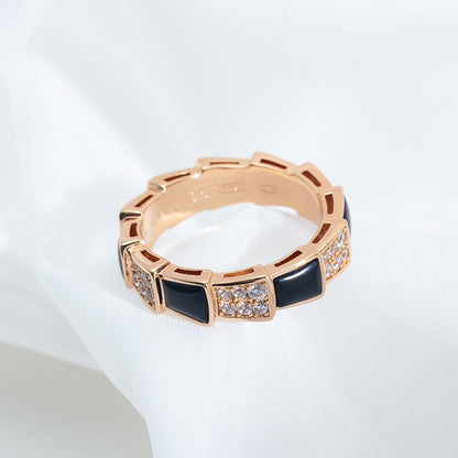 [Clover Jewelery]SERPENTI RING PINK GOLD BLACK MOP DIAMOND PAVED 4MM