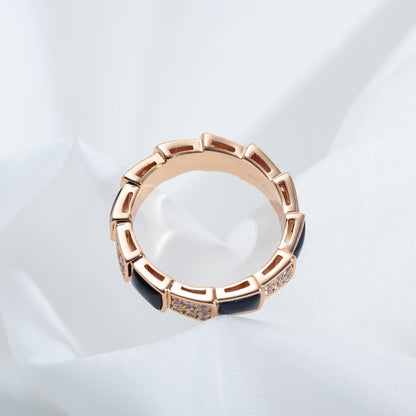 [Clover Jewelery]SERPENTI RING PINK GOLD BLACK MOP DIAMOND PAVED 4MM