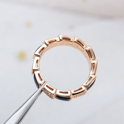 [Clover Jewelery]SERPENTI RING PINK GOLD BLACK MOP DIAMOND PAVED 4MM