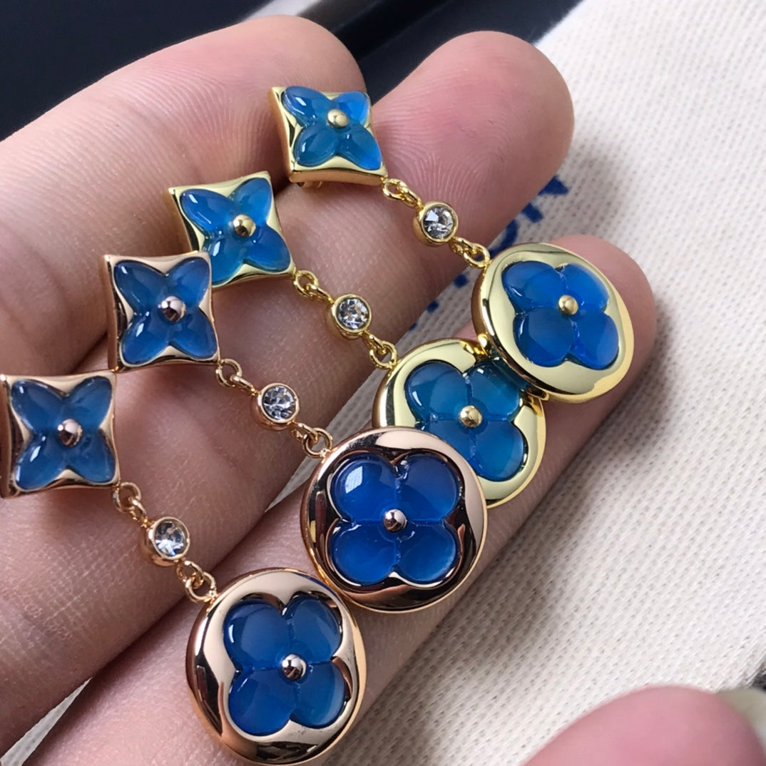 [Clover Jewelry]STAR AND SUN AGATE DIAMOND EARRINGS