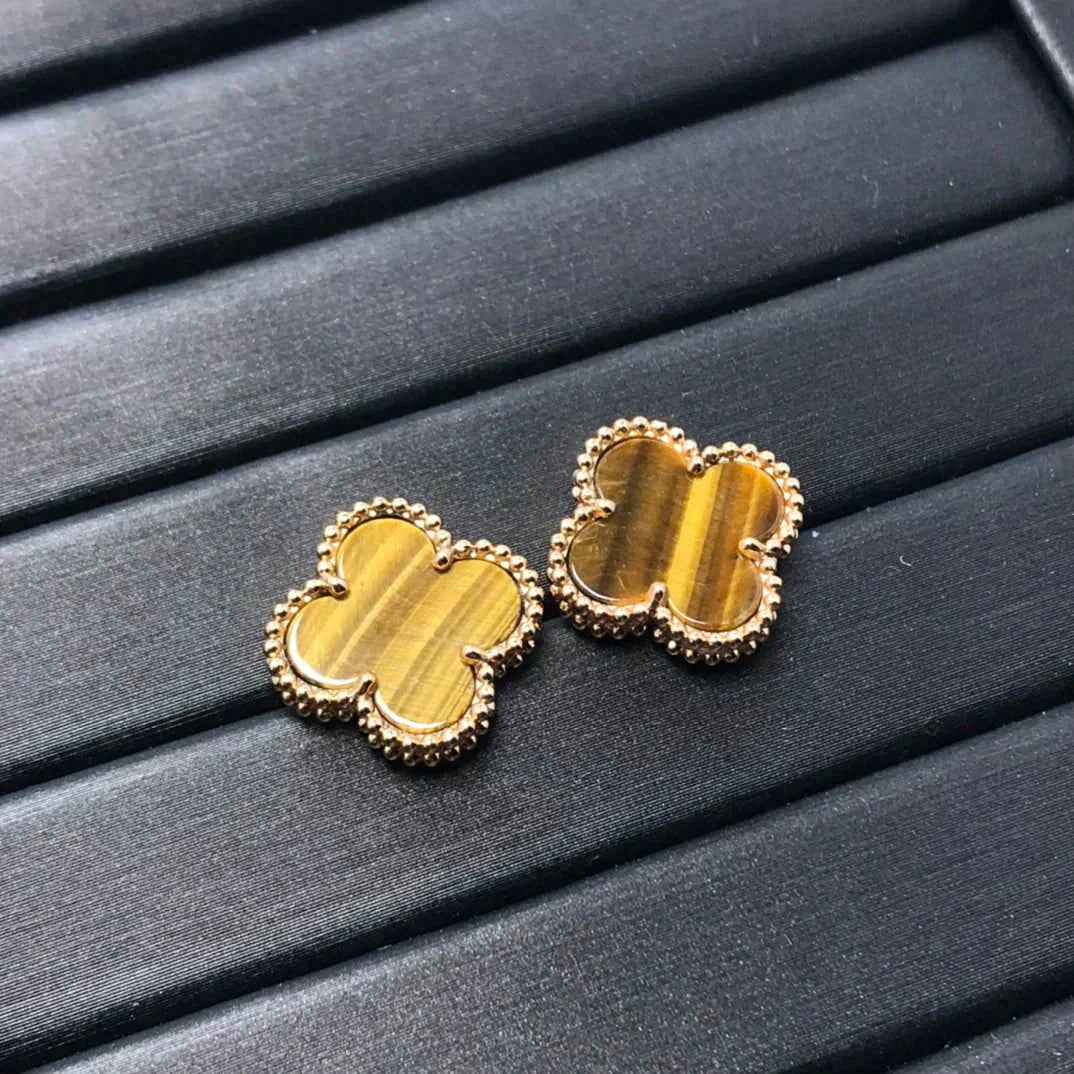 [Clover Jewelery]CLOVER MEDIUM 1 MOTIFS TIGER EYE EARRINGS