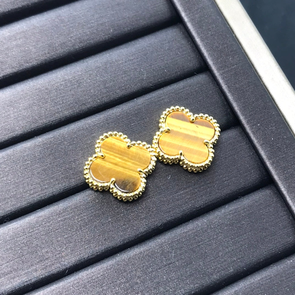 [Clover Jewelry]クローバー ミディアム 1モチーフ タイガーアイ ピアス