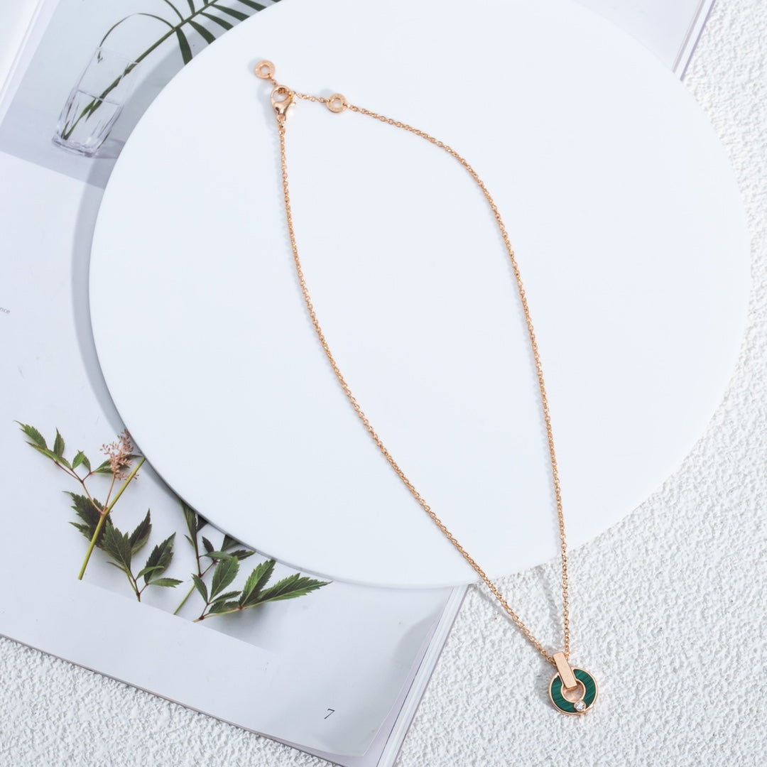 [Clover Jewelery]GARI NECKLACE PINK GOLD MALACHITE