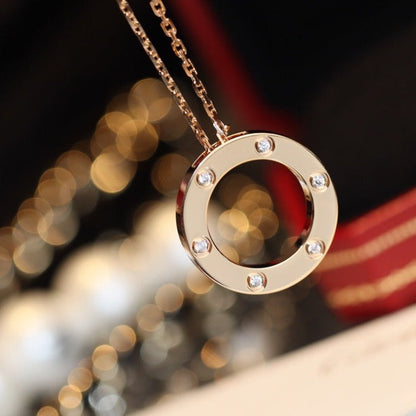 [Clover Jewelery]LOVE NECKLACE 16MM 6 DIAMONDS PINK GOLD