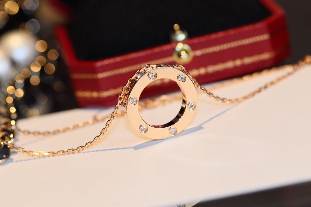 [Clover Jewelery]LOVE NECKLACE 16MM 6 DIAMONDS PINK GOLD