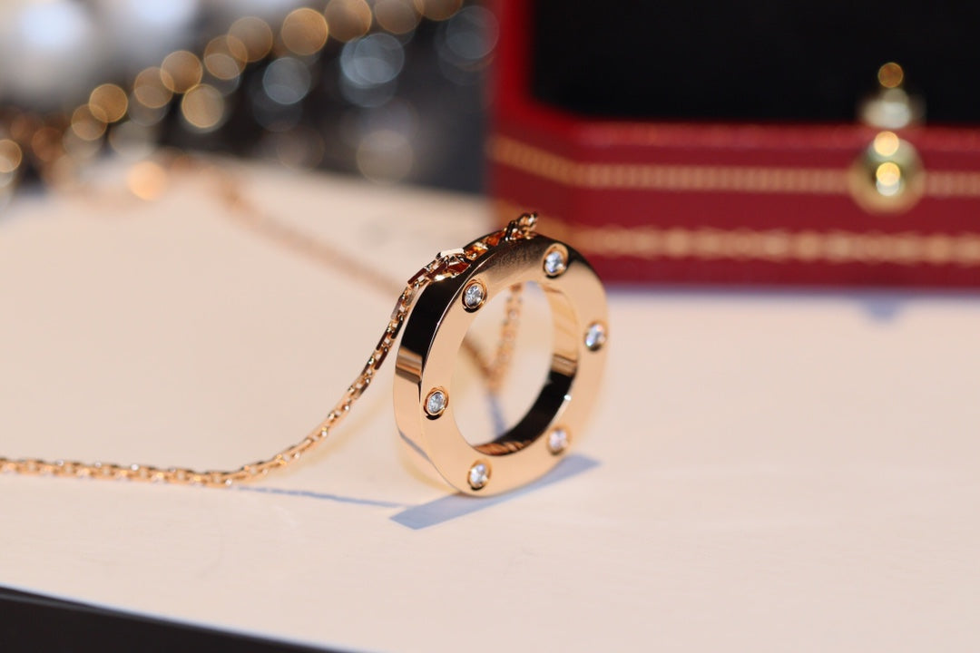 [Clover Jewelery]LOVE NECKLACE 16MM 6 DIAMONDS PINK GOLD