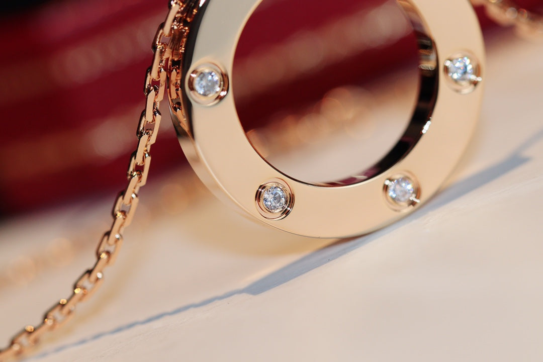 [Clover Jewelery]LOVE NECKLACE 16MM 6 DIAMONDS PINK GOLD