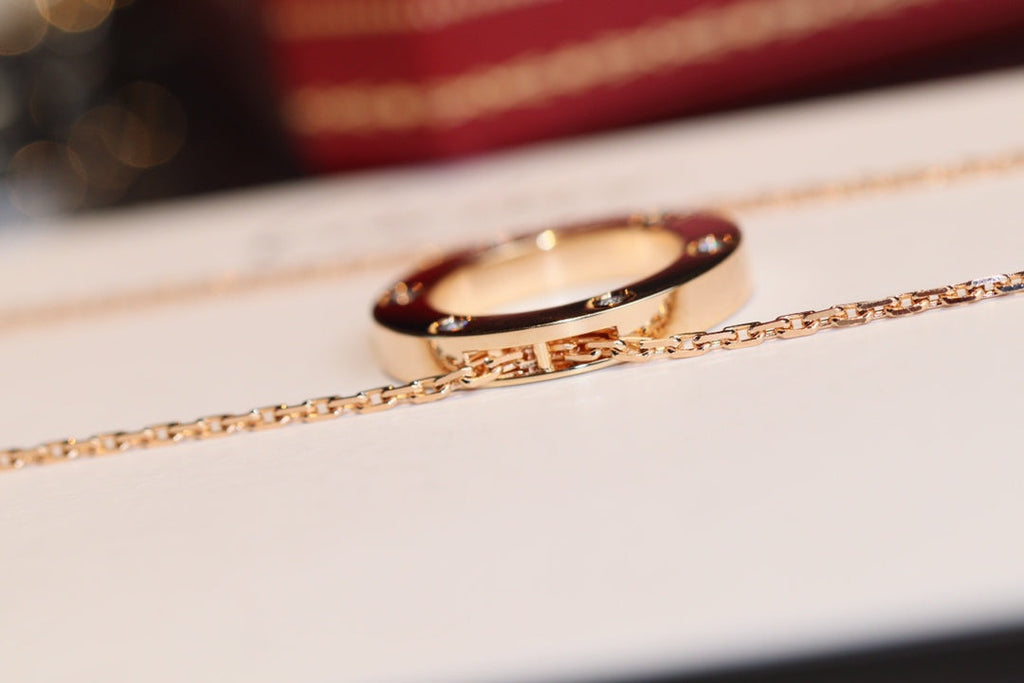 [Clover Jewelry]LOVE NECKLACE 16MM 6 DIAMONDS PINK GOLD