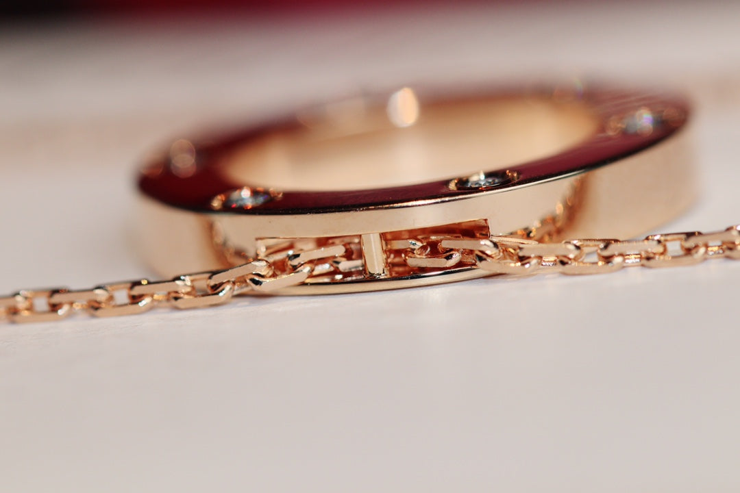 [Clover Jewelery]LOVE NECKLACE 16MM 6 DIAMONDS PINK GOLD