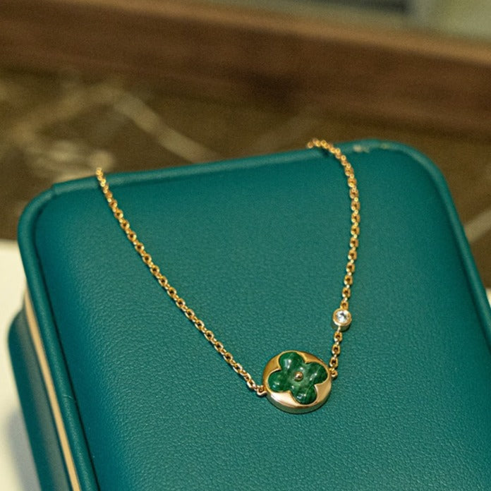 [Clover Jewelry]SUN MALACHITE 1 DIAMOND PINK GOLD BRACELET