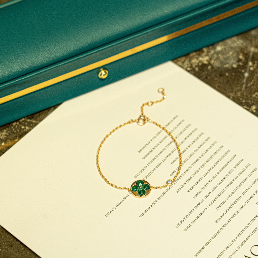 [Clover Jewelry]SUN MALACHITE 1 DIAMOND PINK GOLD BRACELET