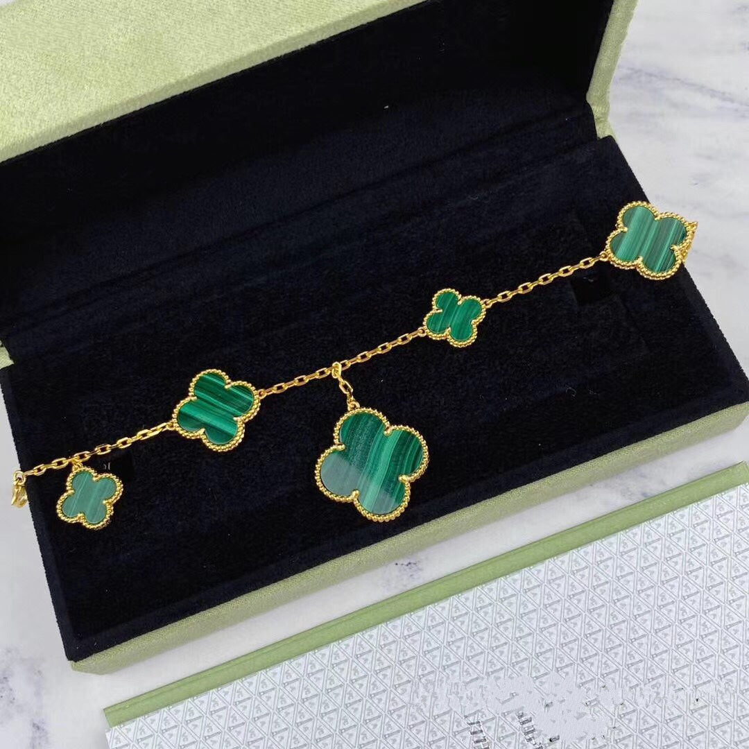 [Clover Jewelery]MAGIC CLOVER MALACHITE GOLD BRACELET 5 MOTIFS