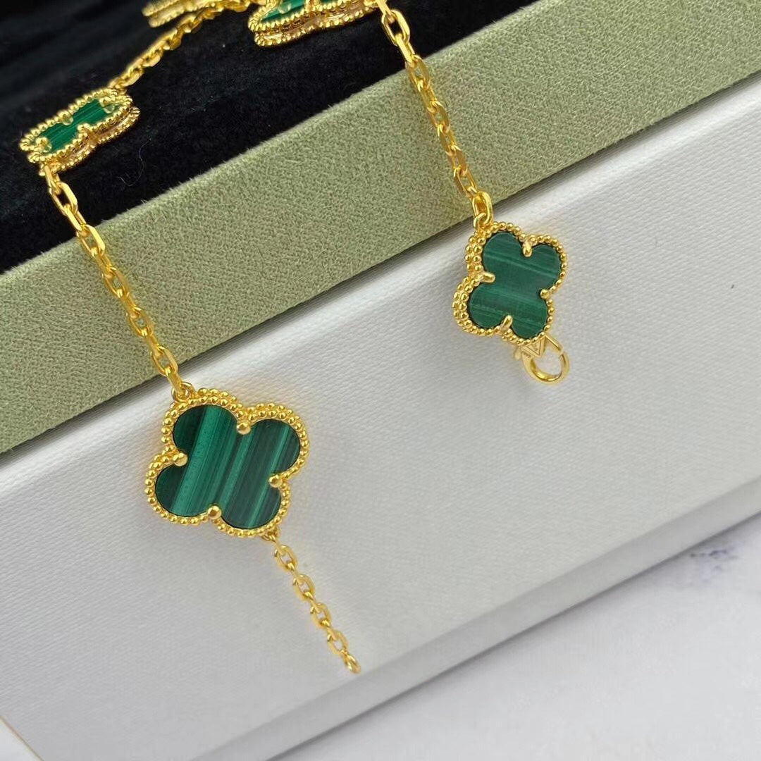 [Clover Jewelery]MAGIC CLOVER MALACHITE GOLD BRACELET 5 MOTIFS