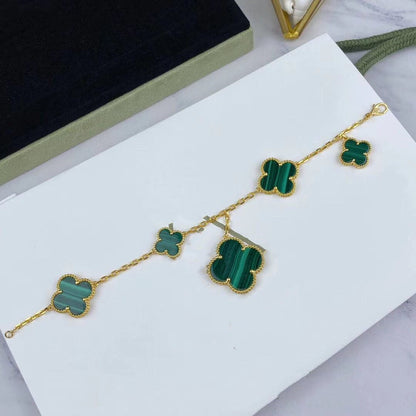 [Clover Jewelery]MAGIC CLOVER MALACHITE GOLD BRACELET 5 MOTIFS